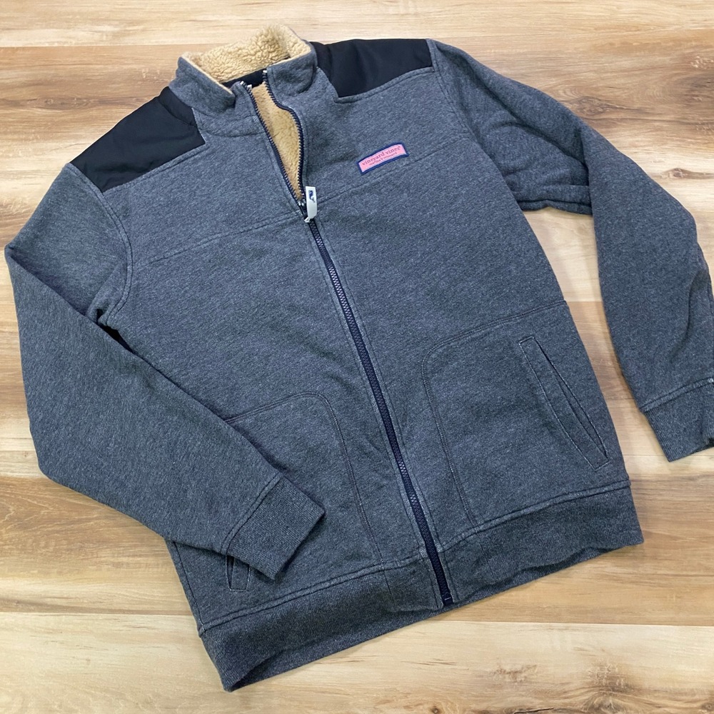 Vineyard Vines Full Zip Jacket M Sherpa Lined Fleece Gray Mock Neck Sweatshirt